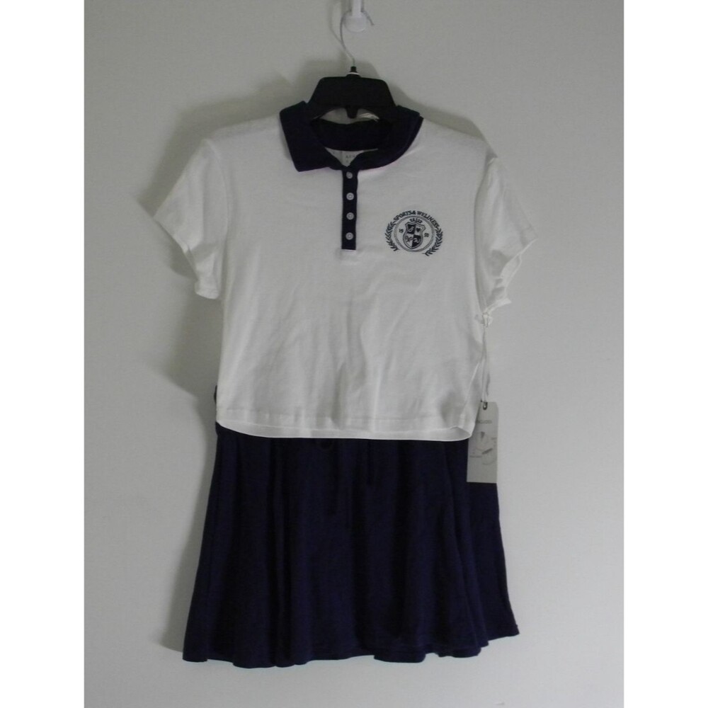 April Kiss Polo Shirt & Skirt 2 Piece Set Blue White Juniors L Pickle Ball  NWT